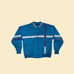 1980s colorblock track jacket, vintage size L Martini blue/purple zip up trainer